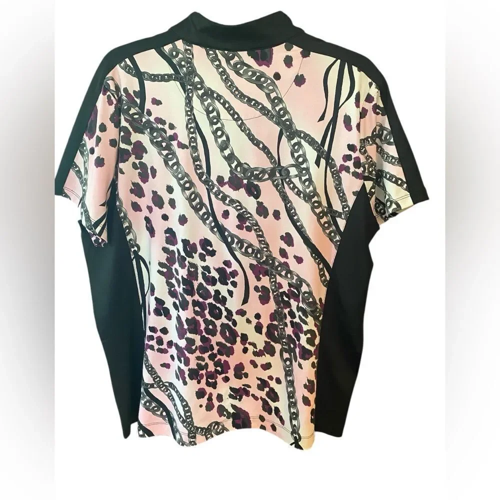 Tail Sz XL Pink & Black Animal Print Pickleball Golf Tennis Collar Polo - Picture 2 of 7
